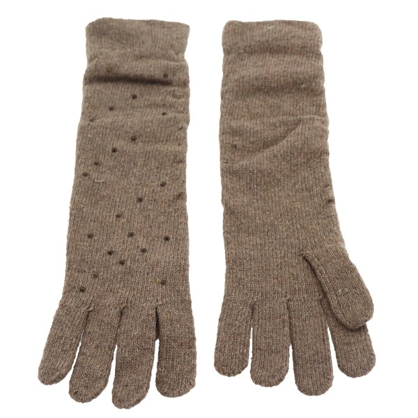 Women's Long Gloves With Rhinestones In Beige Color