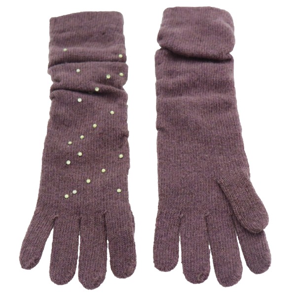 Long Women's Gloves In Purple Color With Rhinestones