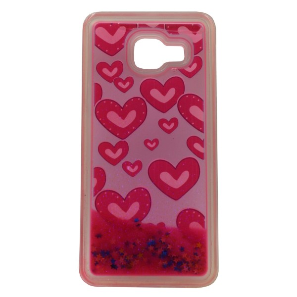 Back Cover Θήκη Σιλικόνης Με Κινούμενη Χρυσόσκονη Ροζ Και Σχέδιο Καρδιές (Samsung Galaxy A3 2016)