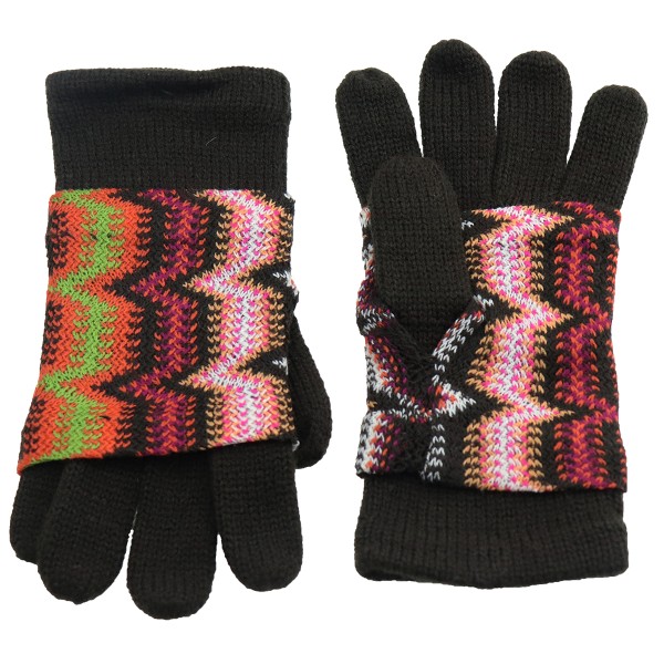 Knitted Women's Double Gloves With Stamion Patterns