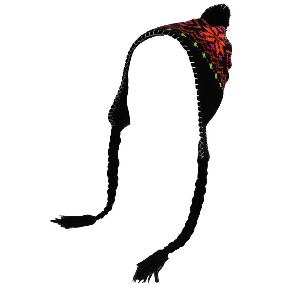 Γυναικείο Πλεκτό Σκουφάκι Σε Μαύρο Με Μοτίβα Με Φουντίτσα Pom Pom Στην Κορυφή Oem