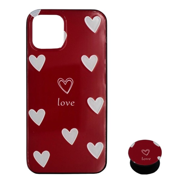 Back Cover Θήκη Με Σχέδιο Καρδούλες Και Popsocket (Iphone 12 & Iphone 12 Pro)