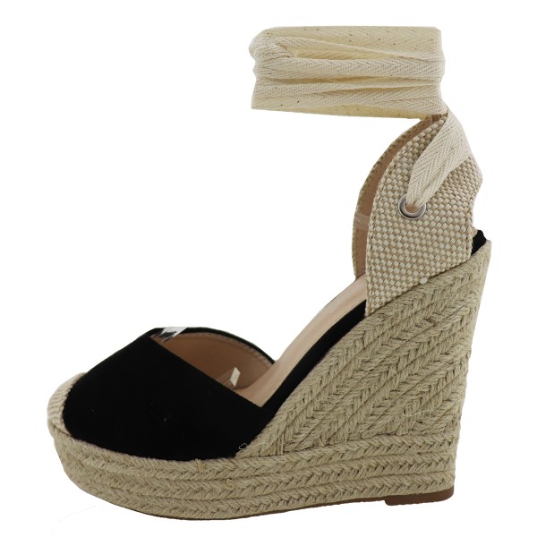Ciaodea Women's Platform High Espadrilles with Laces in Black