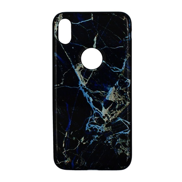 Technovo Back Cover Θήκη Με Σχέδιο Μάρμαρο Μαύρο With Logo Hole (Iphone Xs Max)