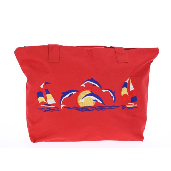 OEM Τσάντα Θαλάσσης Υφασμάτινη Με Σχέδιο Δελφίνι Κόκκινο Χρώμα 48x33