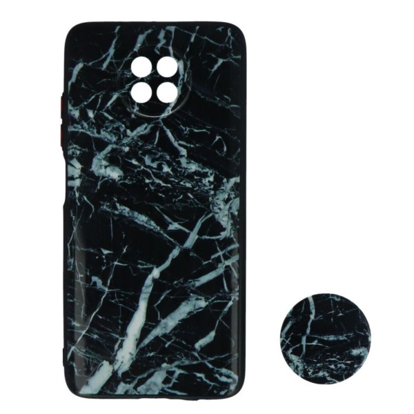 Back Cover Θήκη Μάρμαρο Μαύρο Και Pop Socket(Xiaomi Redmi Note 9T)