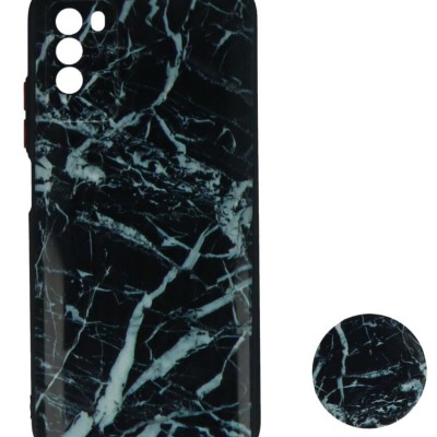 Back Cover Θήκη Με Σχέδιο Μάρμαρο Μαύρο Και Pop Socket (Xiaomi Poco M3)