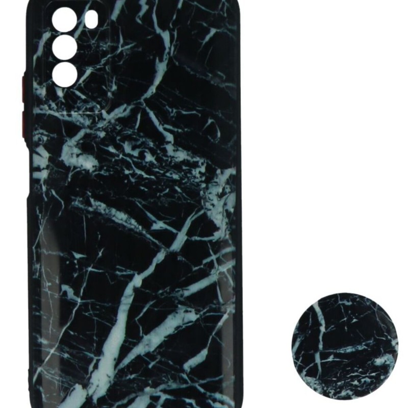 Back Cover Θήκη Με Σχέδιο Μάρμαρο Μαύρο Και Pop Socket (Xiaomi Poco M3)