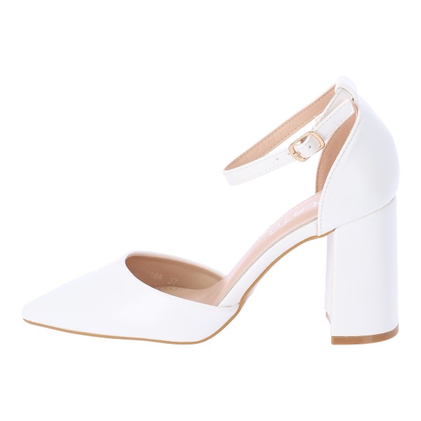 Women's Pointed Leather Heel In White Color Plato