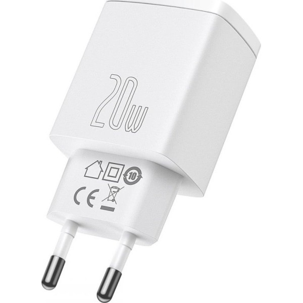 Baseus CCSUP-B02 Αντάπτορας Με Θύρα USB-C 20W Άσπρος Αξεσουάρ Κινητών/Tablet