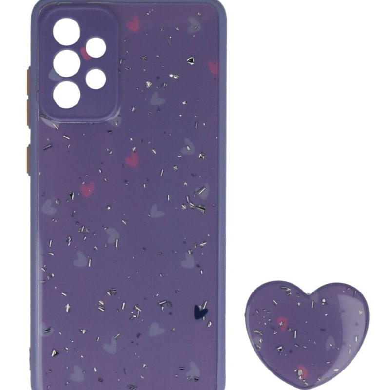 Back Cover Θήκη Με Σχέδιο Καρδούλες Μωβ Και Pop Socket (Samsung Galaxy A72)