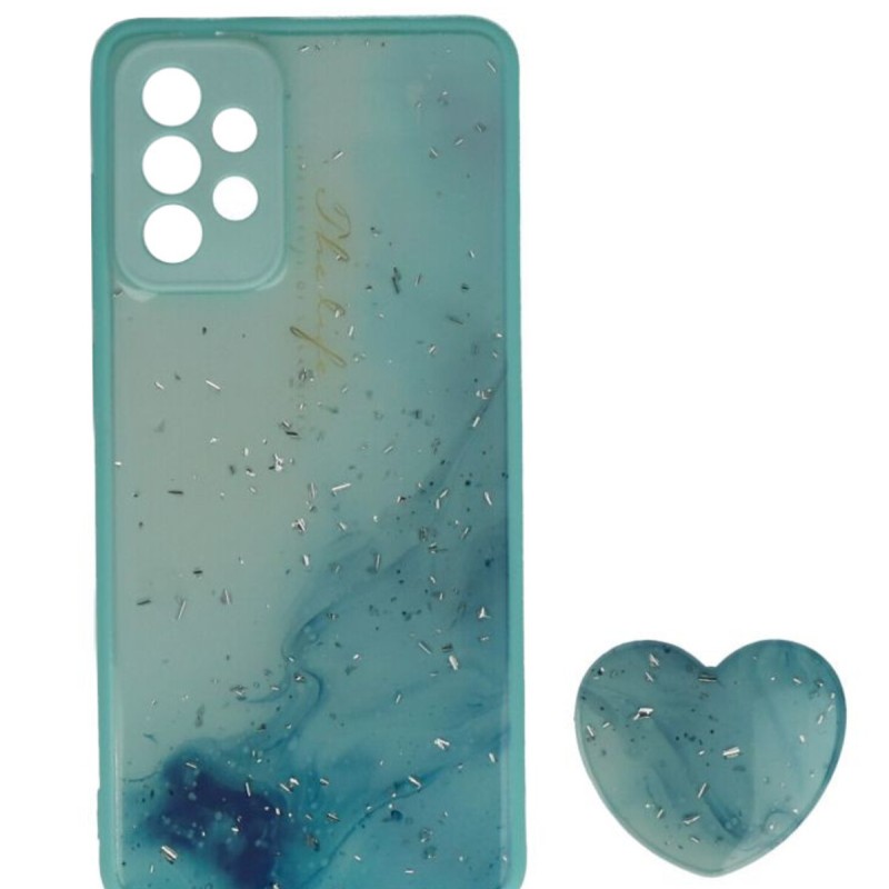 Back Cover Θήκη Με Σχέδιο Watercolor Γαλάζιο Και Pop Socket (Samsung Galaxy A72)