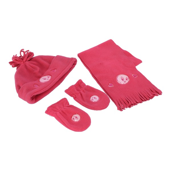 Παιδικό Σκουφί Κασκόλ & Γάντια Fleece για Κορίτσι ''Tweety'' Ροζ Χρώμα