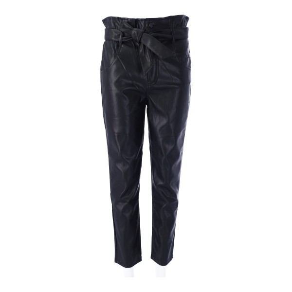 OEM High Waist Leather Pants With Belt In Black Color