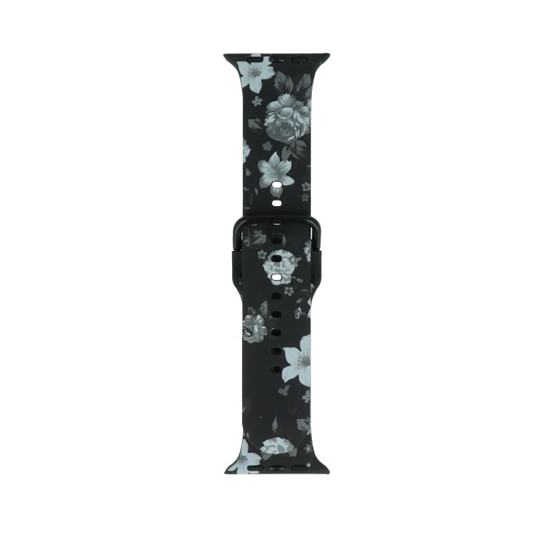 Λουράκι Σιλικόνης Με Σχέδιο Λουλούδια Ασπρόμαυρο (Apple Watch 42/44mm)
