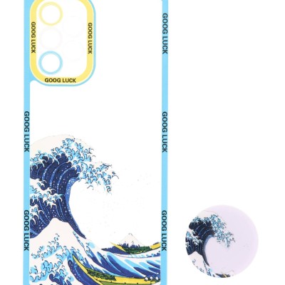 Back Cover Θήκη Σιλικόνης Διάφανη Με Σχέδιο Κύματα Και Pop Socket (Samsung Galaxy A13 4G & Samsung Galaxy A32 5G)