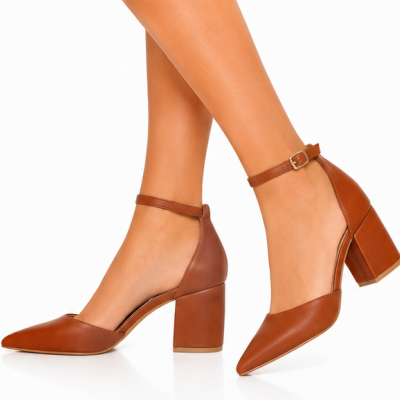 GOGO Shoes Δερμάτινες Γόβες με Λουράκι και Χοντρό Τακούνι
