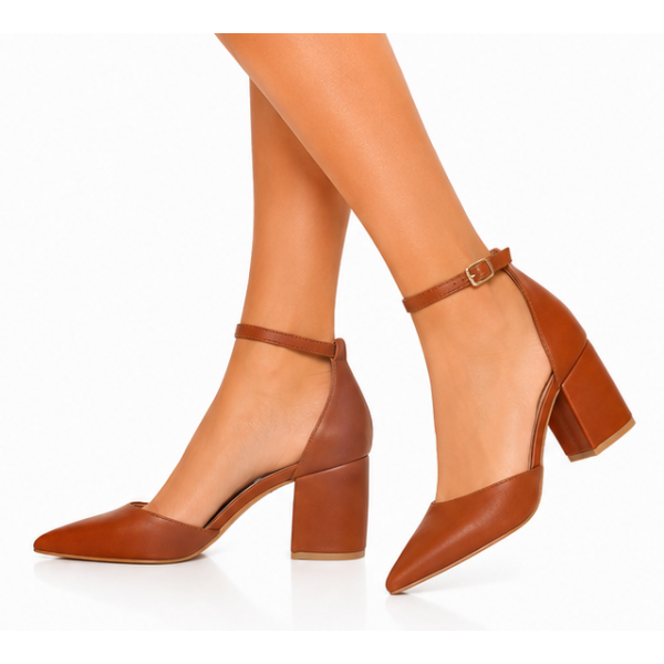 GOGO Shoes Δερμάτινες Γόβες με Λουράκι και Χοντρό Τακούνι