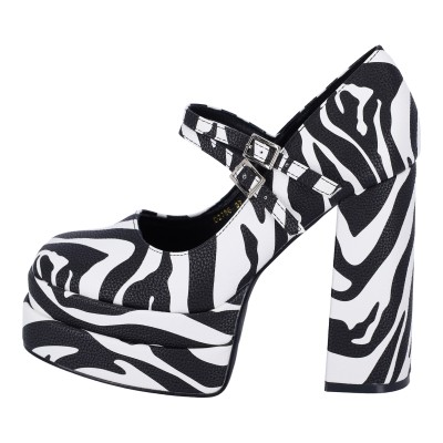 Mia Shoes Γυναικείες Γόβες με Χοντρό Τακούνι και Σχέδιο "Zebra"
