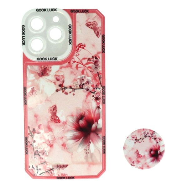 Back Cover Θήκη Σιλικόνης Με Σχέδιο Λουλούδια Και Pop Socket (Iphone 14 Pro Max)