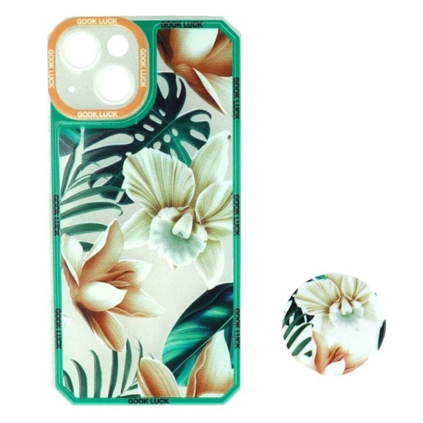 Back Cover Θήκη Σιλικόνης Διάφανη Με Σχέδιο Λουλούδια Και Pop Socket (Iphone 14)