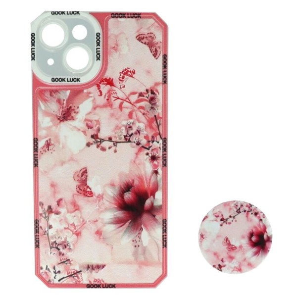 Back Cover Θήκη Σιλικόνης Με Σχέδιο Λουλούδια Και Pop Socket (Iphone 14)