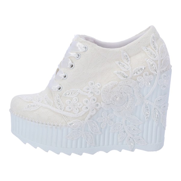 Aktis Γυναικεία Νυφικά Παπούτσια Με Δίπατο Σε 'Ασπρο Χρώμα
