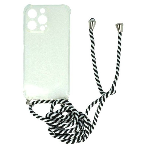 Θήκη Back Cover Σιλικόνης Με Κορδόνι Ασπρόμαυρο (Iphone 13 Pro)