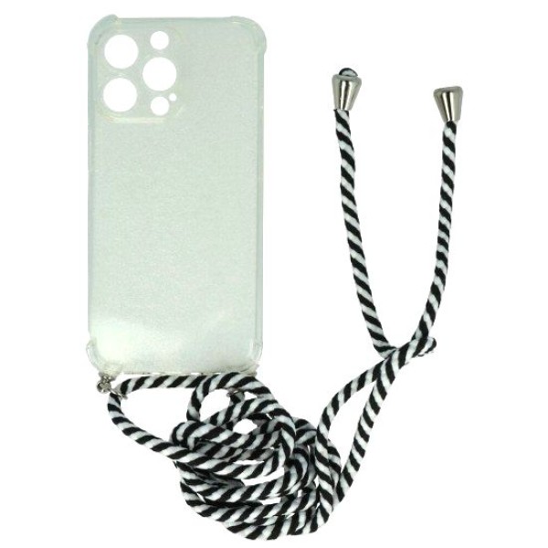 Back Cover Θήκη Σιλικόνης Με Κορδόνι Ασπρόμαυρο (Iphone 12 Pro)