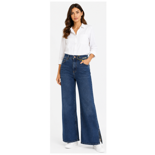 Selfy Jeans High Waist Women's Bell Bottom Jean Pants With Side Split