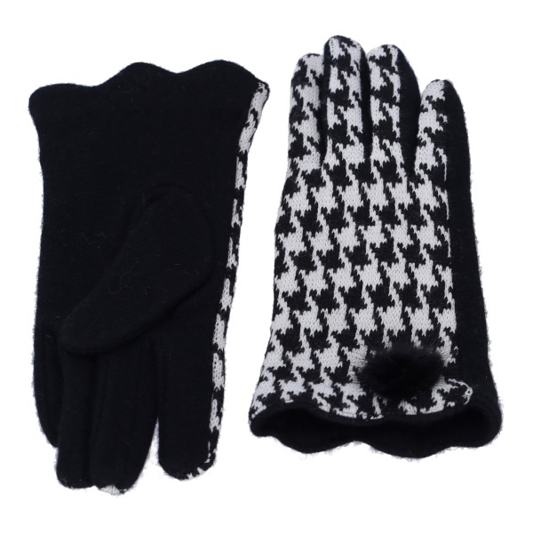 Women's Gloves Black And White With Black Hazelnut