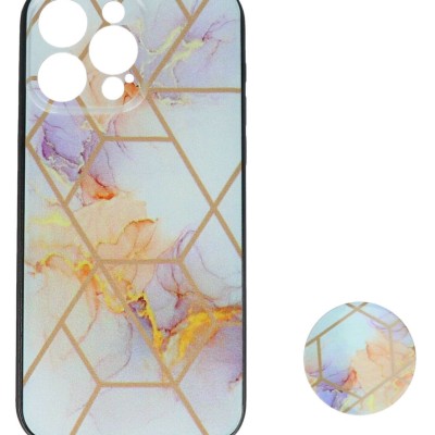Fashion Case Back Cover Θήκη Με Σχέδιο Μάρμαρο Πολύχρωμο Και Pop Socket (Iphone 14 Pro Max)