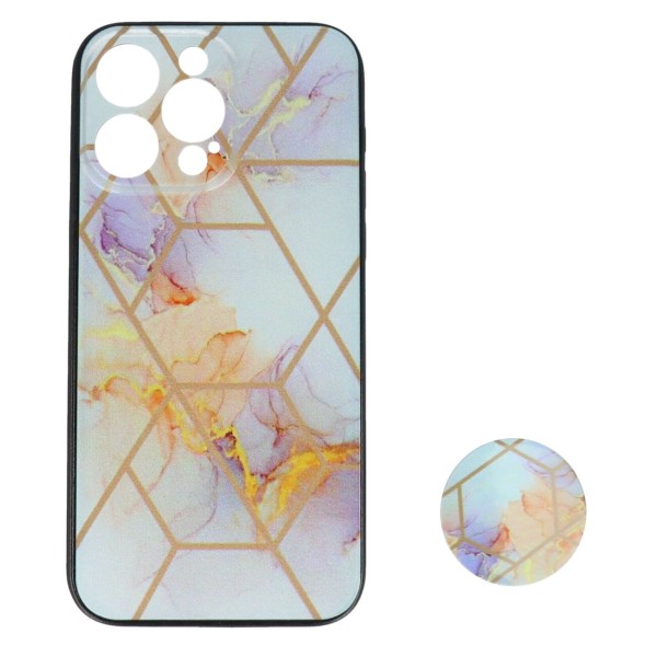 Fashion Case Back Cover Θήκη Με Σχέδιο Μάρμαρο Πολύχρωμο Και Pop Socket (Iphone 14 Pro Max)