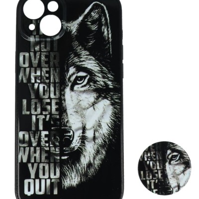 Fashion Case Back Cover Θήκη Με Σχέδιο Λύκος Και Pop Socket (Iphone 14 Plus)
