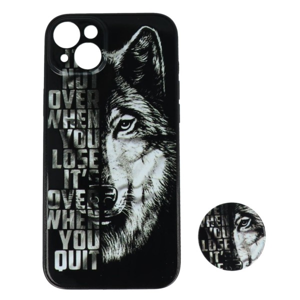 Fashion Case Back Cover Θήκη Με Σχέδιο Λύκος Και Pop Socket (Iphone 14 Plus)