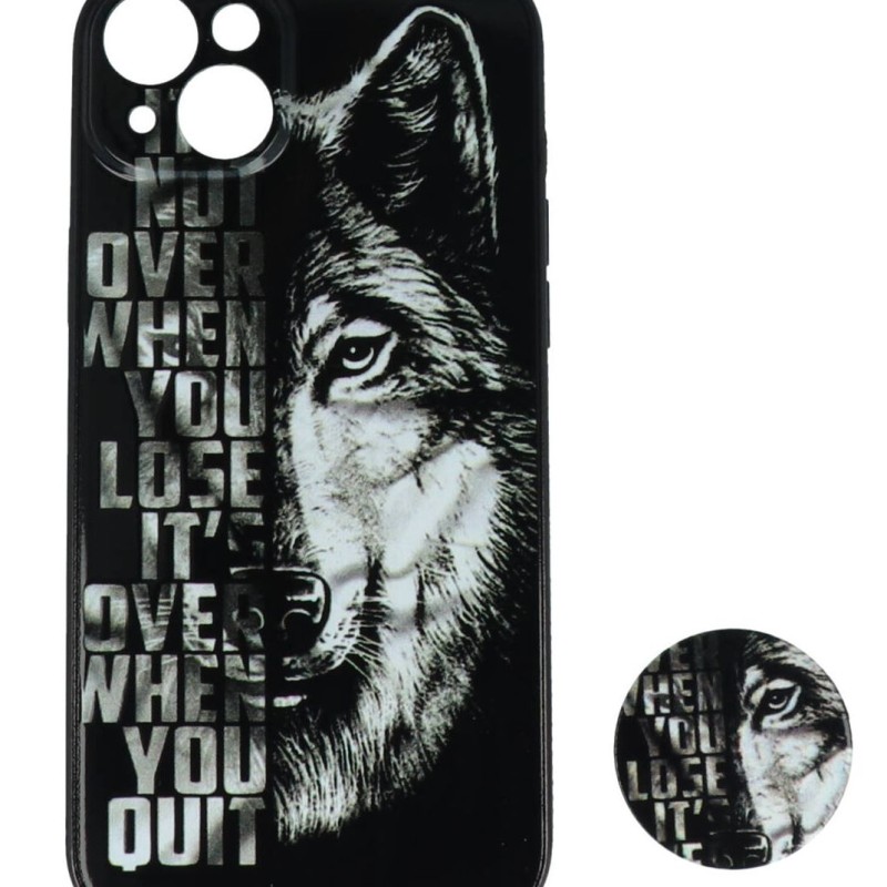 Fashion Case Back Cover Θήκη Με Σχέδιο Λύκος Και Pop Socket (Iphone 14 Plus)