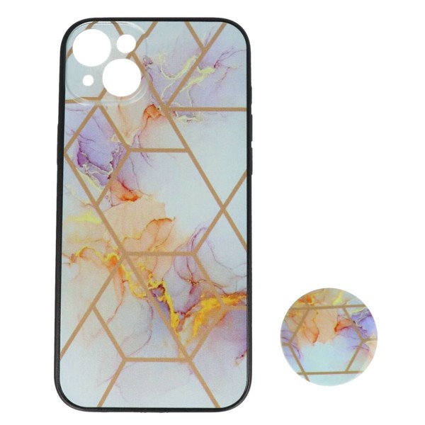Fashion Case Back Cover Θήκη Με Σχέδιο Μάρμαρο Πολύχρωμο Και Pop Socket (Iphone 14 Plus)