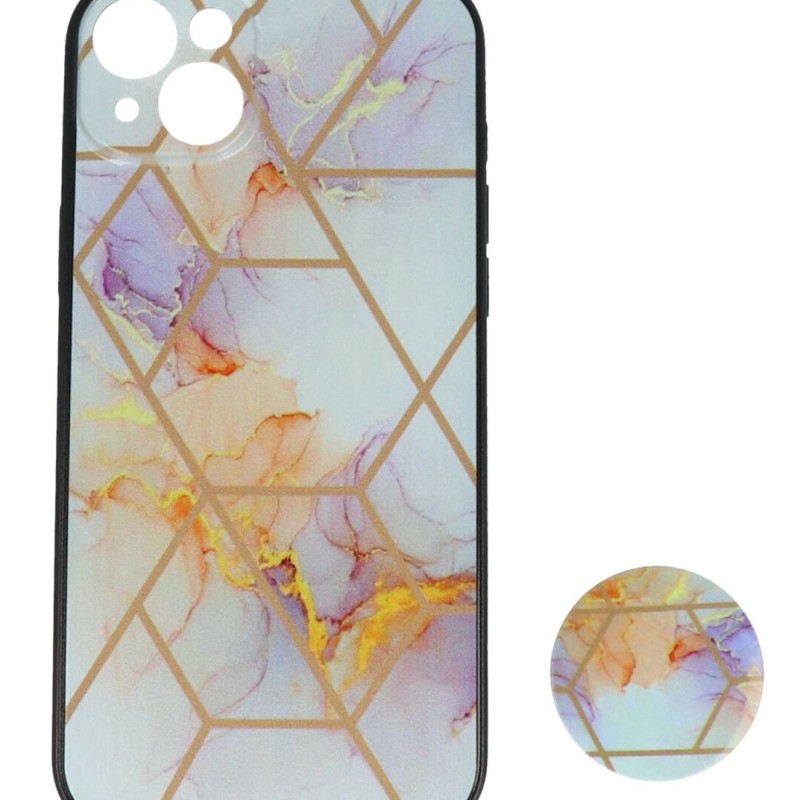 Fashion Case Back Cover Θήκη Με Σχέδιο Μάρμαρο Πολύχρωμο Και Pop Socket (Iphone 14 Plus)