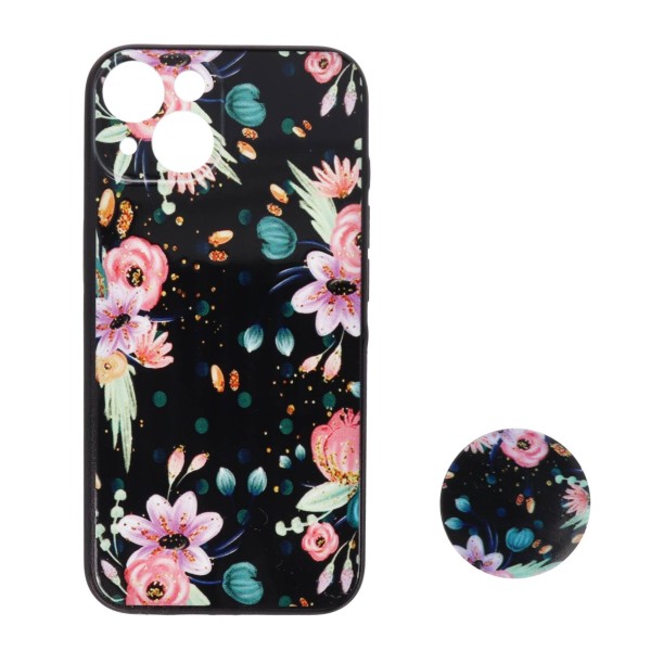 Fashion Case Back Cover Θήκη Με Σχέδιο Λουλούδια Και Pop Socket (Iphone 14)