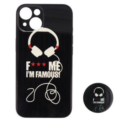 Fashion Case Back Cover Θήκη Με Σχέδιο I'm Famous Και Pop Socket (Iphone 14)