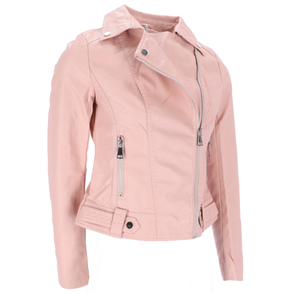 Macleria Fashion  Δερμάτινο Γυναικείο Biker Jacket Pink