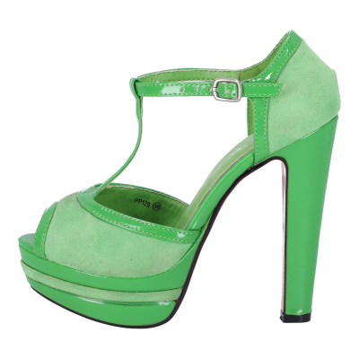Beautiful Shoes Γυναικεία Πέδιλα με Χοντρό Τακούνι σε Πράσινο Χρώμα