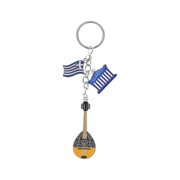 Μπρελόκ Μεταλλικό Με Ελληνική Σημαία, Παρθενώνας Και Μπουζούκι
