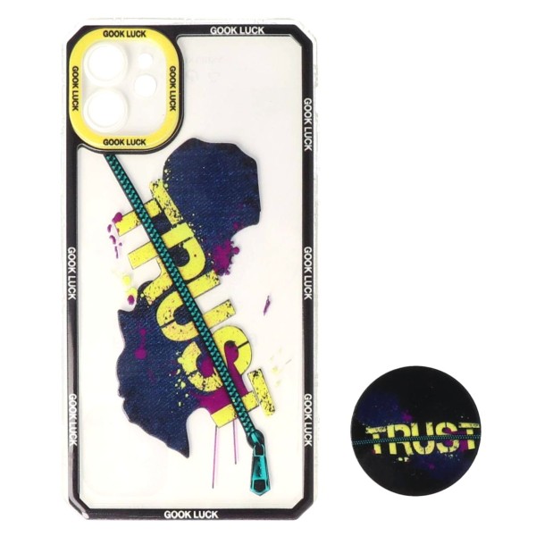Back Cover Θήκη Σιλικόνης Διάφανη Με Σχέδιο Trust Και Pop Socket (Iphone 11)