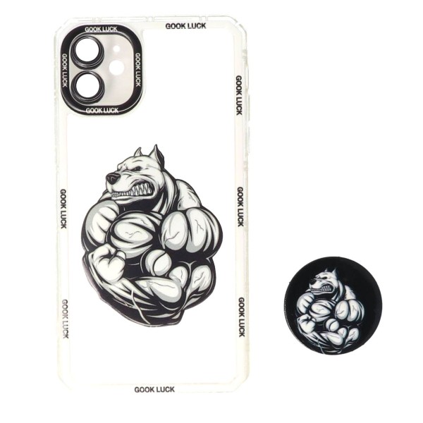 Back Cover Θήκη Σιλικόνης Διάφανη Με Σχέδιο Σκύλος Και Pop Socket (Iphone 11)