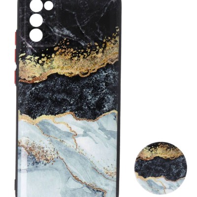 Back Cover Θήκη Με Σχέδιο Μάρμαρο Πολύχρωμο Και Pop Socket (Samsung Galaxy A02s)