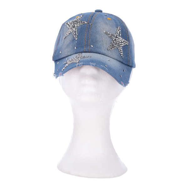 Γυναικείο Καπέλο CA56069 Τζόκεϊ Jeans με Στρας Αστεράκια