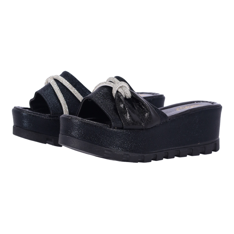 IMAJ Γυναικείες Παντόφλες Flatforms με Γκλίτερ