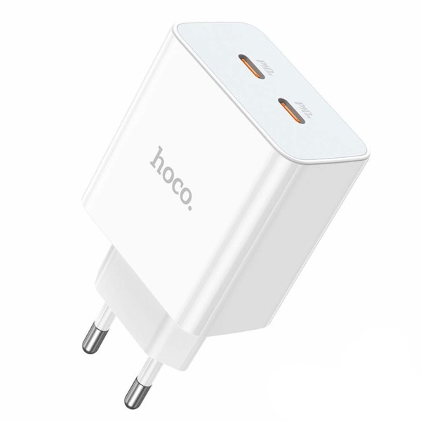 Hoco C108A Αντάπτορας με 2 Θύρες USB-C 35W Power Delivery / Quick Charge 3.0 Άσπρος