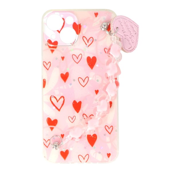 Fashion Case Back Cover Θήκη Με Σχέδιο Καρδιές Και Ενσωματωμένο Λουράκι Χάντρες (Iphone 14)